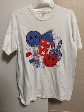 Comfort Colors White Tee with Red & Blue Patriotic Graphics